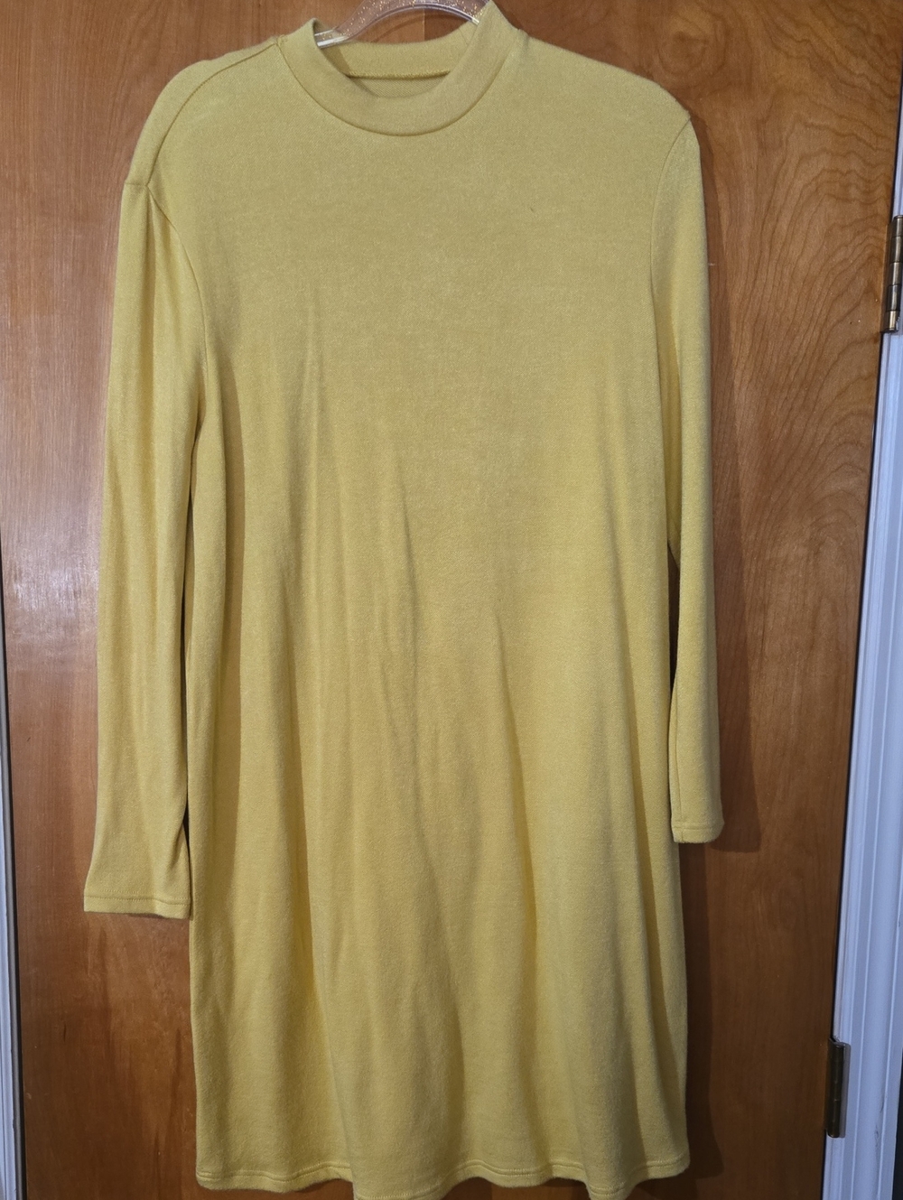 SHEIN Long Sleeve Mock Neck A-Line Dress in Mustard